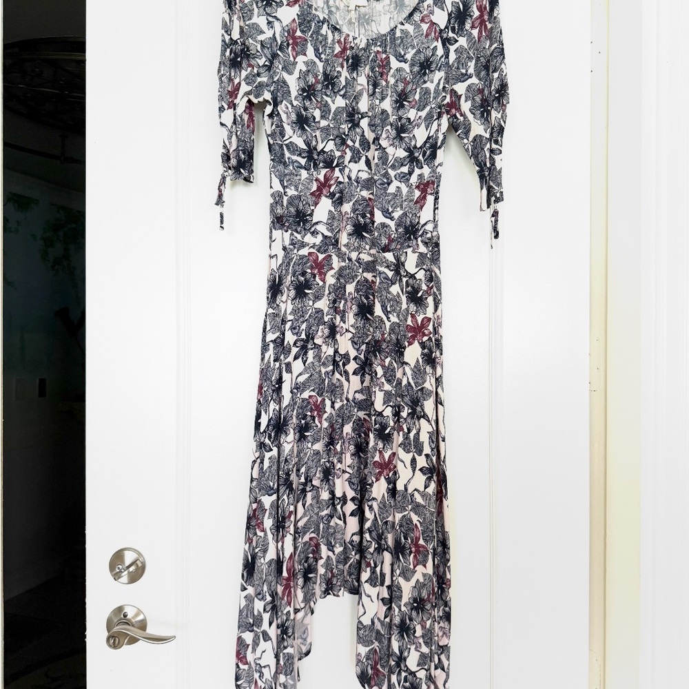 Make Floral Print Women’s Dress in White with Black & Burgundy Accents